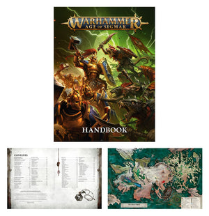 Warhammer Age of Sigmar Introductory Set handbook featuring contents and illustrations.