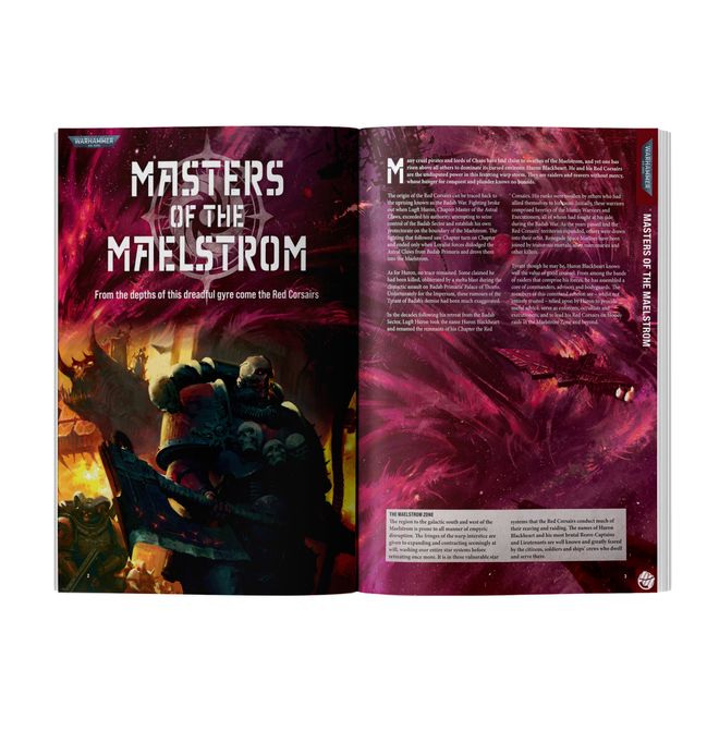 Open book showing a fantasy-themed page with a character and text on a purple background.