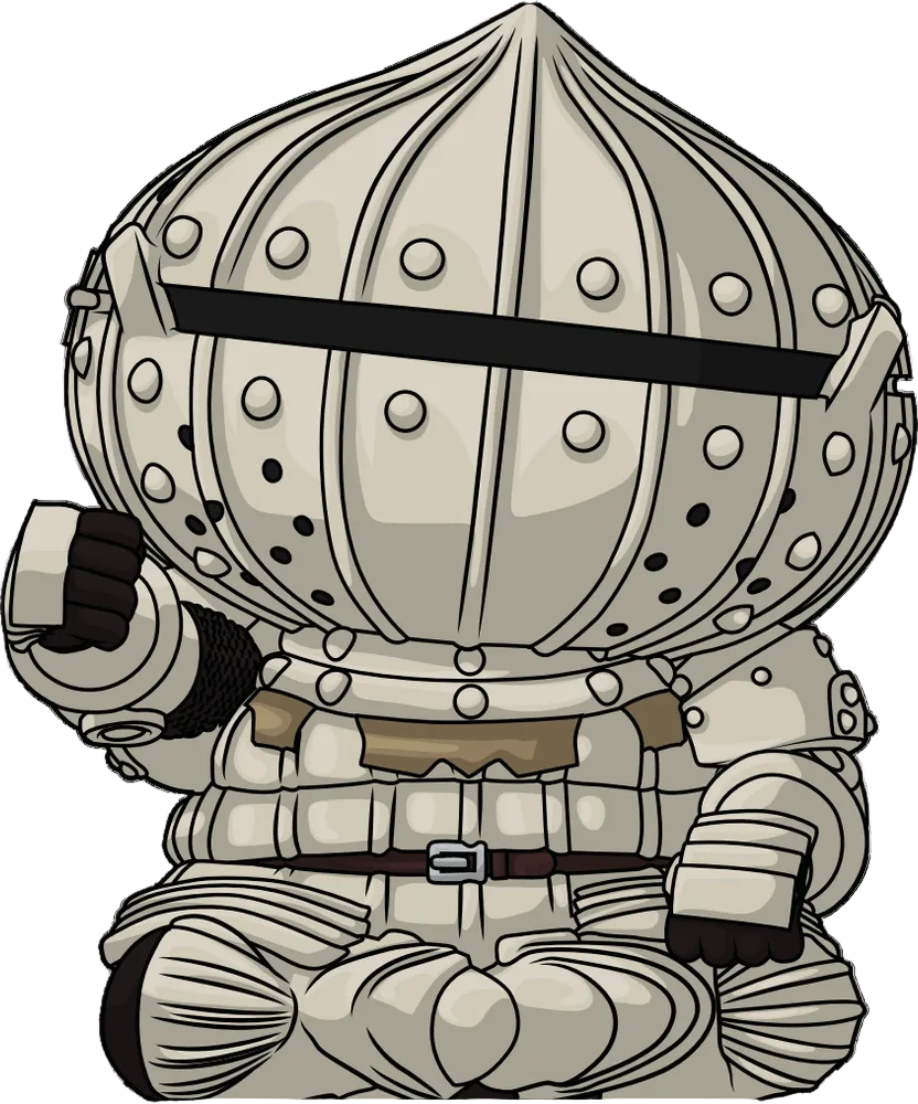 Illustration of a knight in armor with a helmet on a transparent background