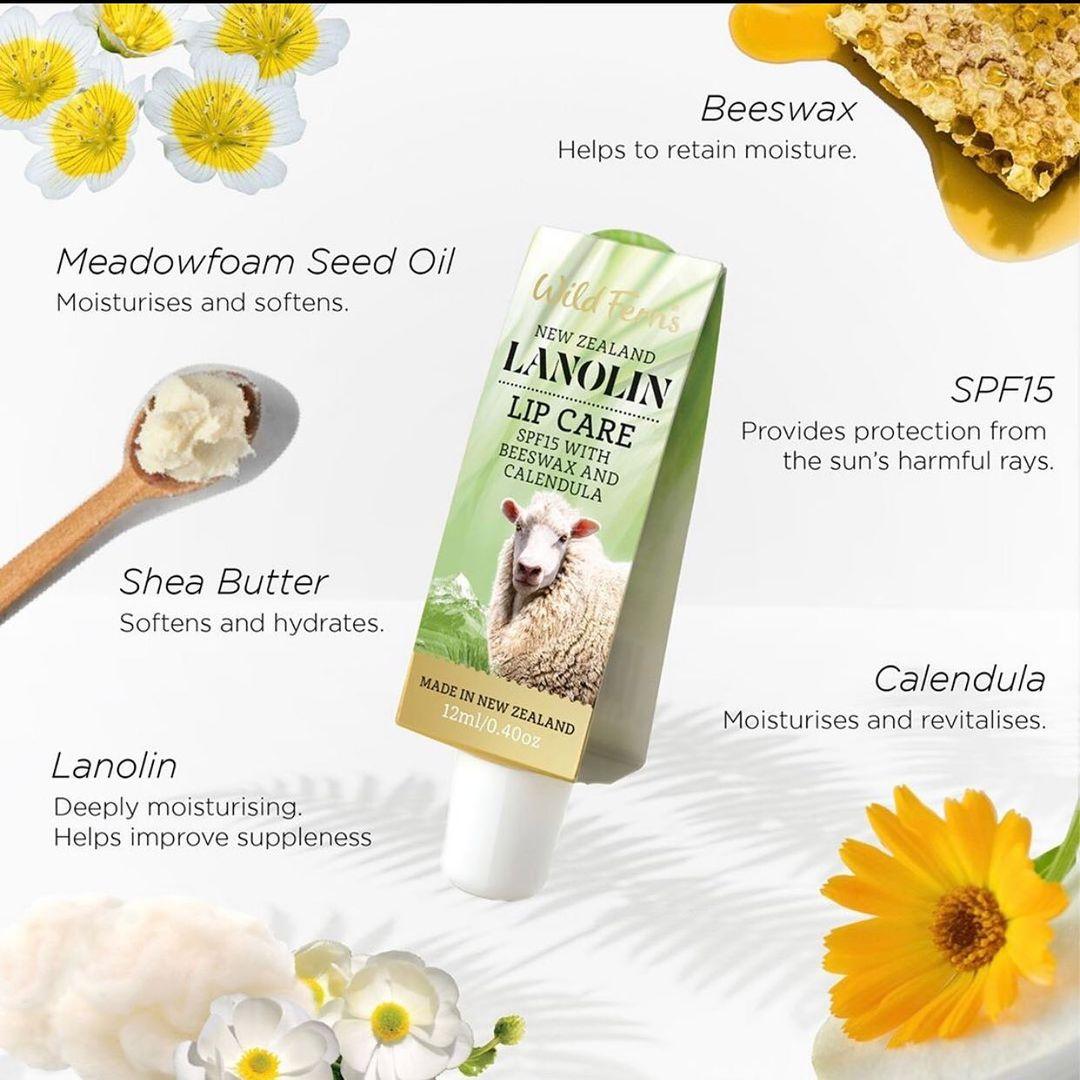 Wild Ferns Lanolin Lip Care SPF15 with Beeswax & Calendula 12ml.