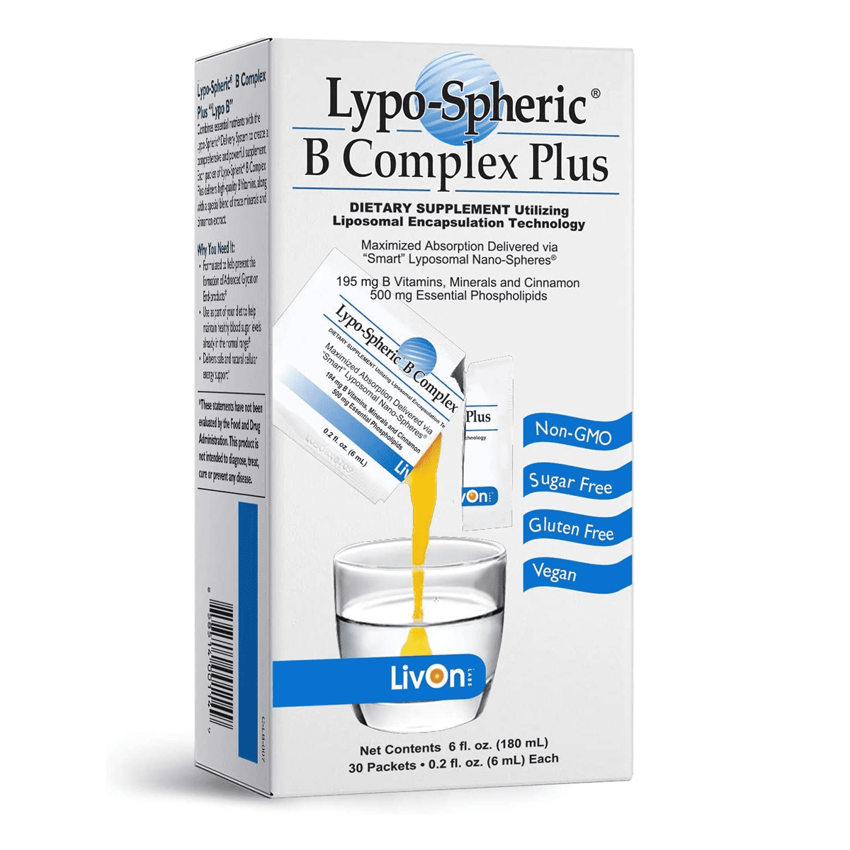 Livon Labs Lypo-Spheric B Complex Plus 6ml*30 Packets.