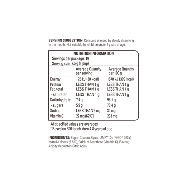 Comvita Kids Soothing Pops With UMF™ 10+ Mānuka Honey  3 Flavours 15 Pops.