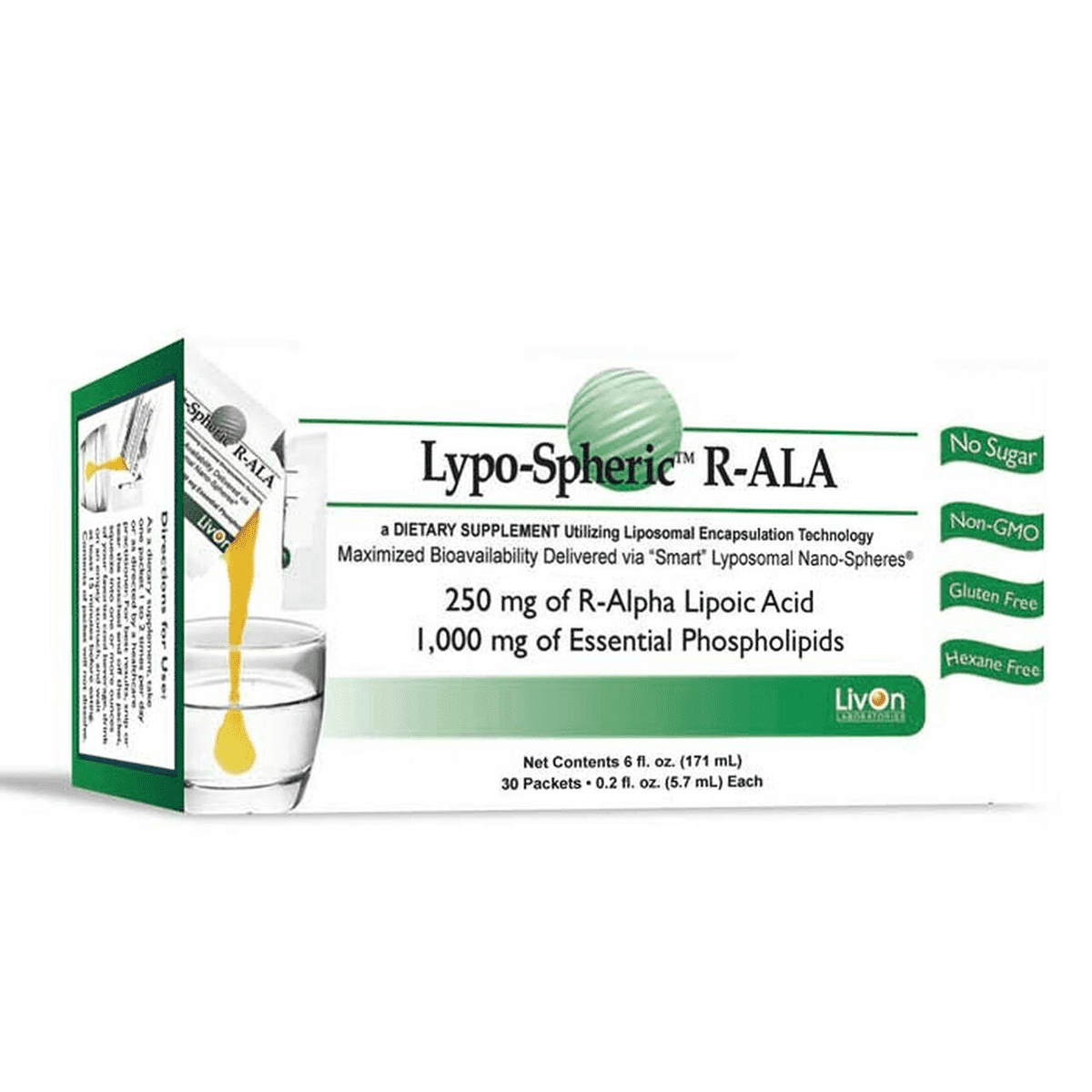 Livon Laboratories Lypo-Spheric R-Alpha Lipoic Acid 30 Packets.