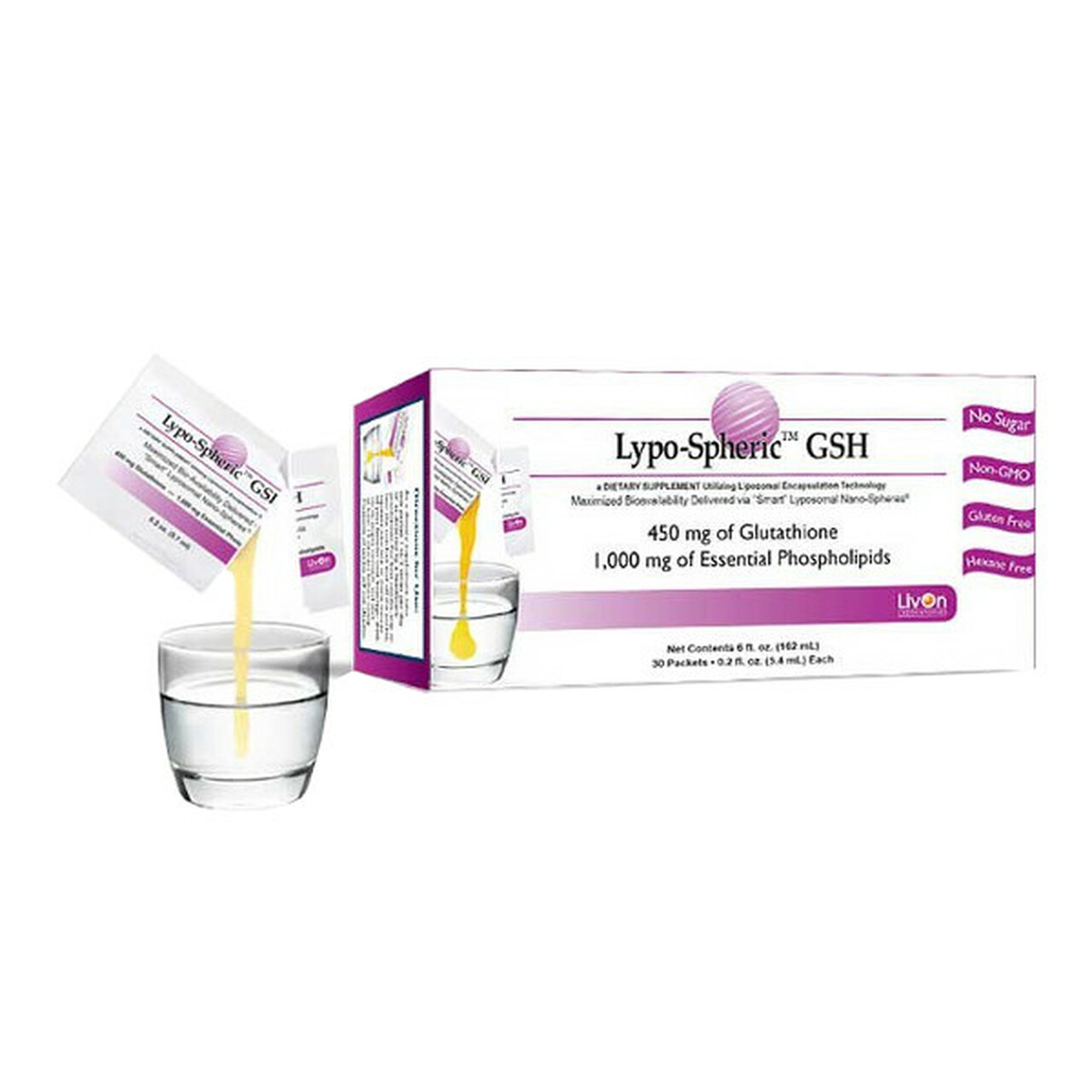 Livon Laboratories Lypo-Spheric Glutathione 450mg 30 Packets.