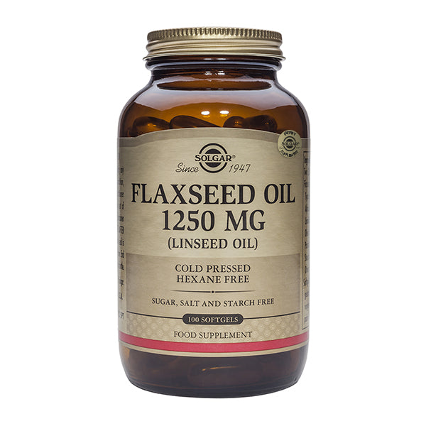 Solgar Flaxseed Oil 1250 mg 100 Softgels.