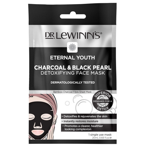 Dr. Lewinn's Eternal Youth Charcoal & Black Pearl Detoxifying Face Mask 1 Pack.