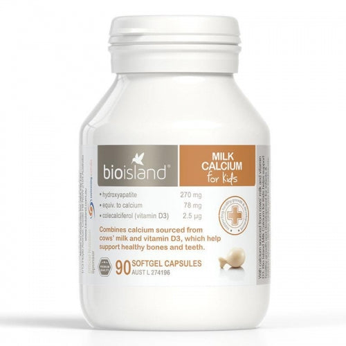 Bio Island Milk Calcium For Kids 90 Softgel Capsules.