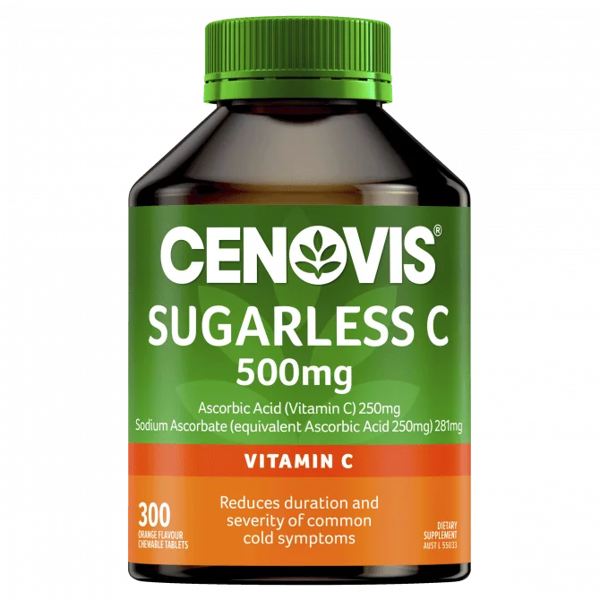 Cenovis Sugarless Vitamin C 500mg  Orange Flavour 300 Chewable Tablets.