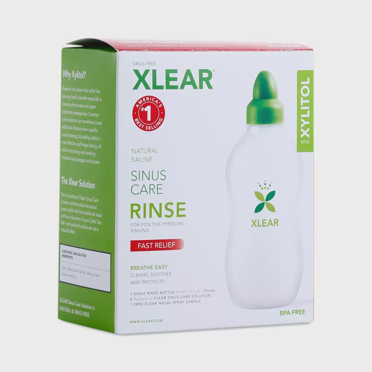 Xlear Sinus Rinse Bottle  with Solution 1 Bottle w/  6 solution  packets.