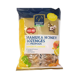 Manuka Health MGO 400+ Manuka Honey, Lemon & Menthol with Propolis Lozenge Pouch.