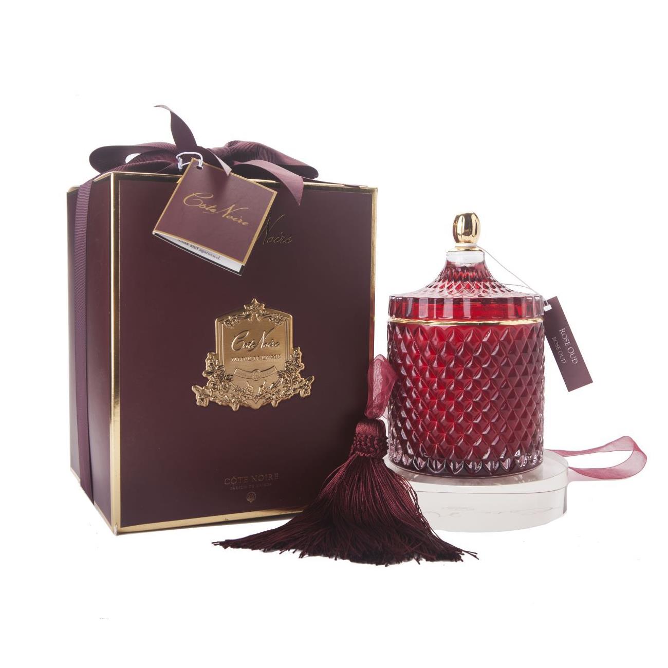 Cote Noire Grand Red Art Deco Candle - Rose Oud - GML45011.