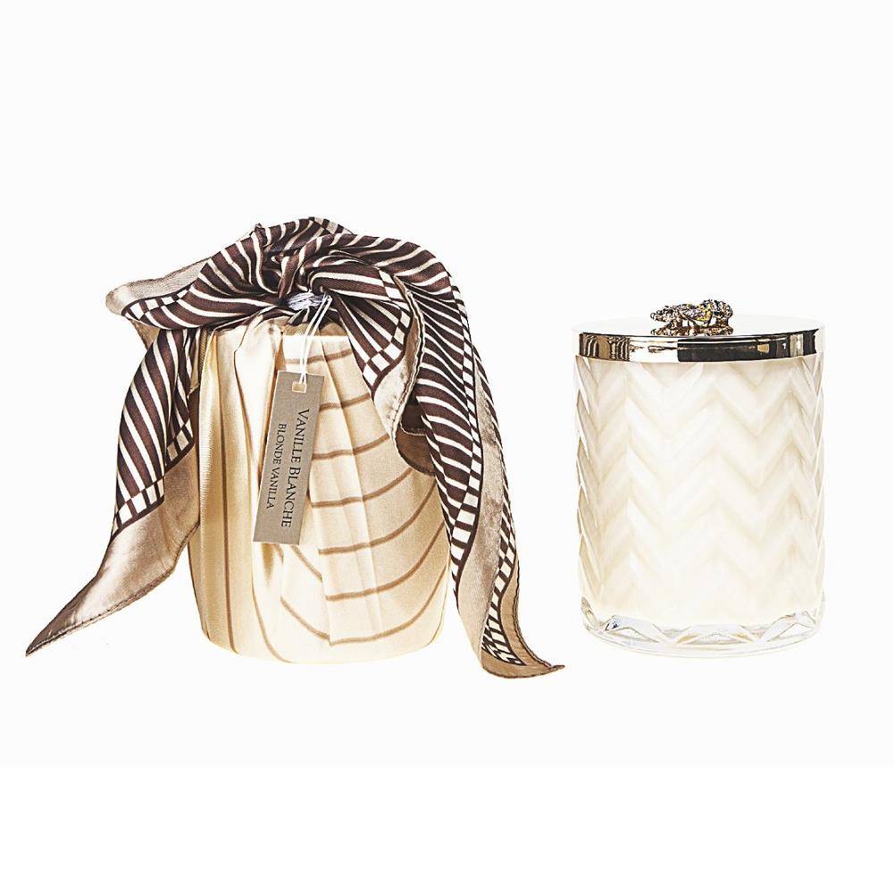 Cote Noire Herringbone Candle With Scarf Blond Vanilla - Cream & Golden Bee Lid - HCG03.