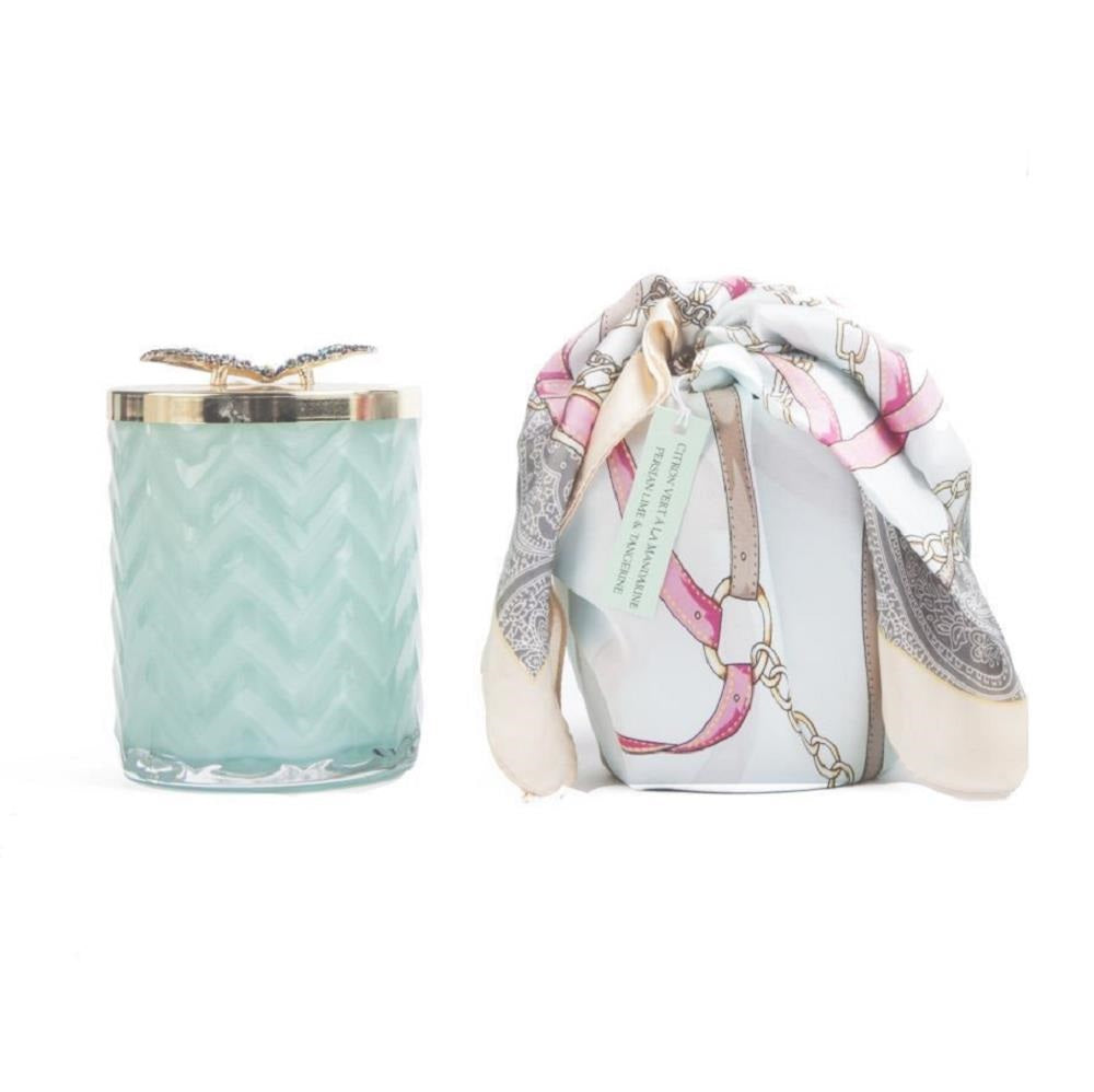 Cote Noire Herringbone Candle With Scarf - Jade - Butterfly Lid - HCG51.