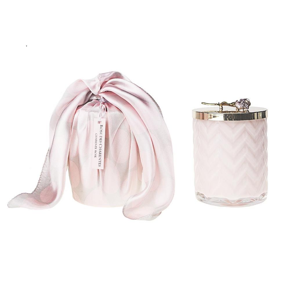 Cote Noire - Herringbone Candle With Scarf - Pink - Pink Rose Lid - HCG04.