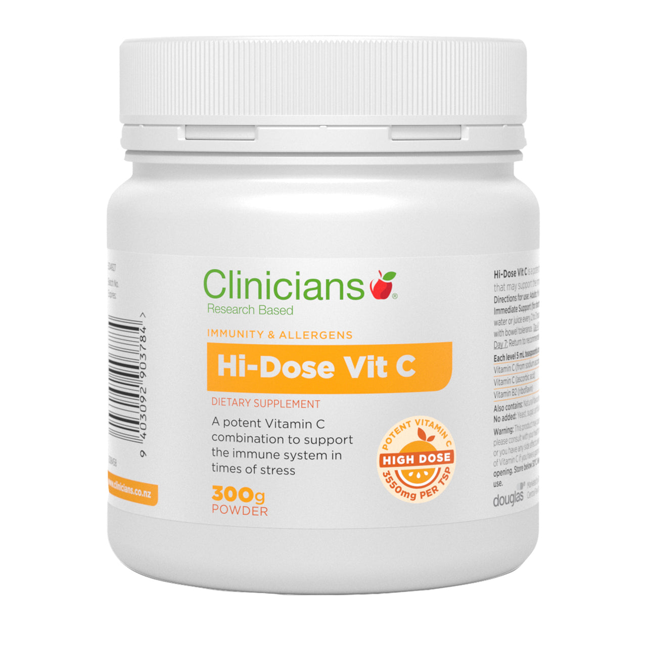 Clinicians Hi-Dose Vit C Powder 300g.