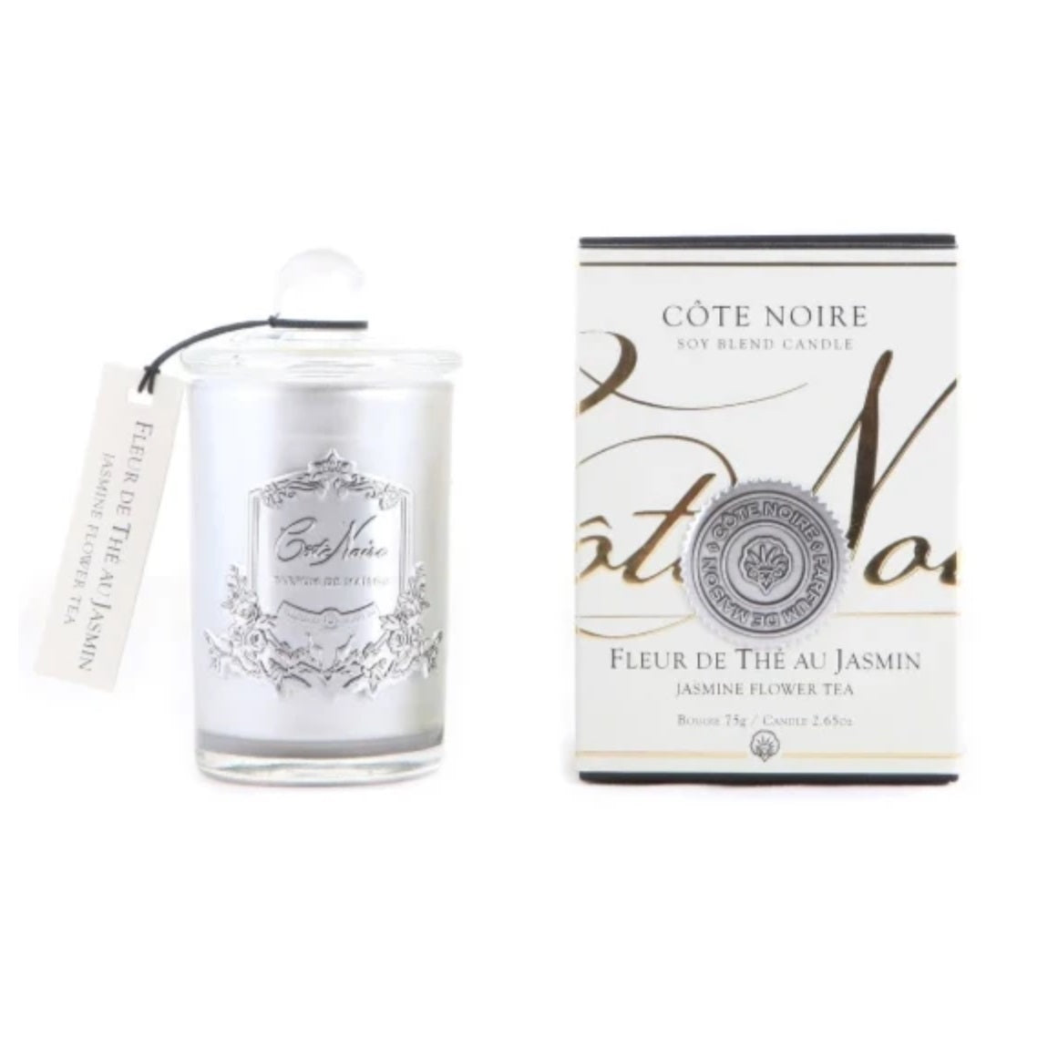 Cote Noire 75G Soy Blend Candle  - Jasmine Flower Tea - Silver - GMS07520.