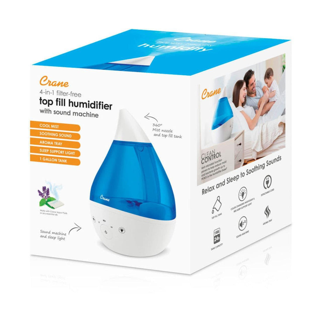 Crane 4 in 1 Top Fill Drop Humidifier With Sound Machine, image 4