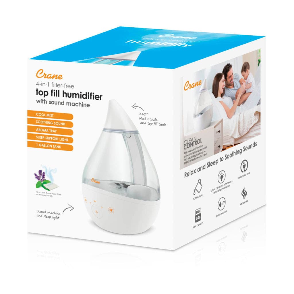 Crane 4 in 1 Top Fill Drop Humidifier w Sound Machine.