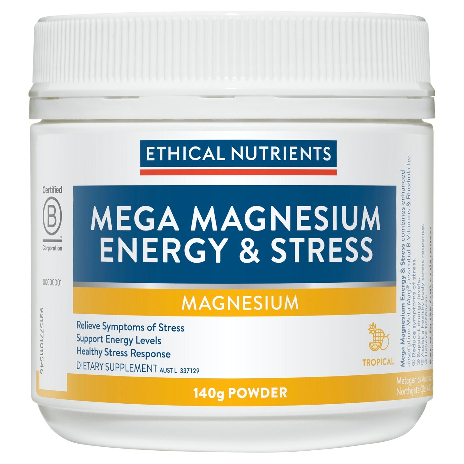 Ethical Nutrients Mega Magnesium Energy & Stress 140g EXP:02/2023.