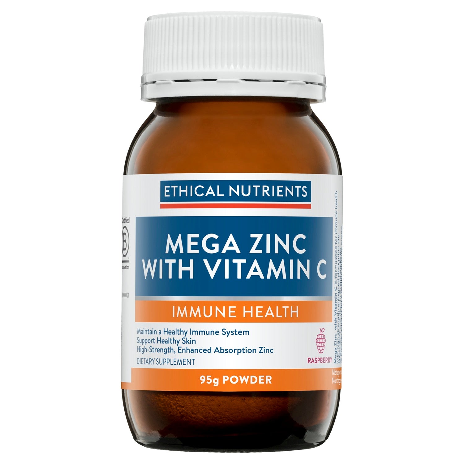 Ethical Nutrients Mega Zinc Powder with Vitamin C Raspberry 95g.