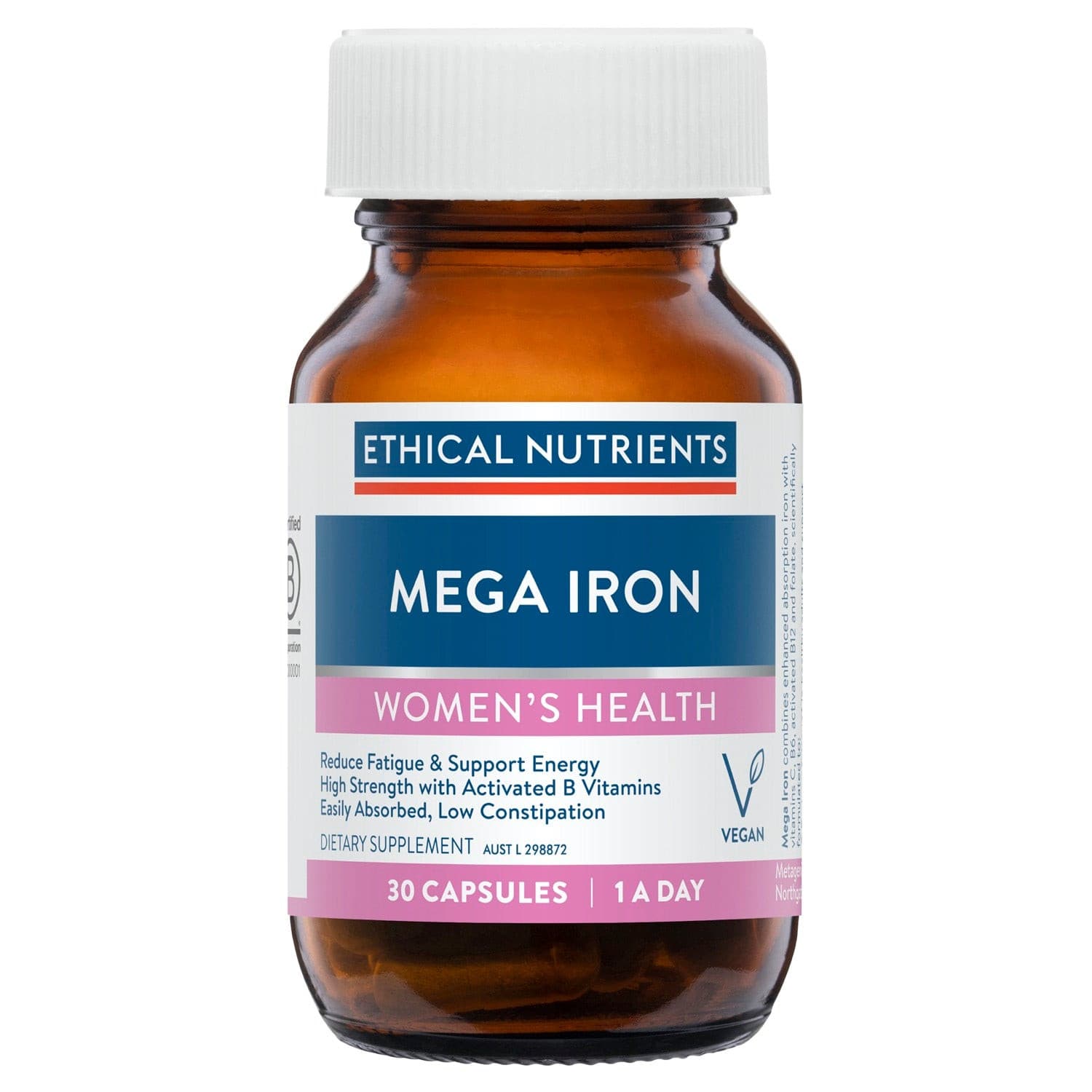 Ethical Nutrients Megazorb Mega Iron With Activated B Vitamins 30 Capsules.