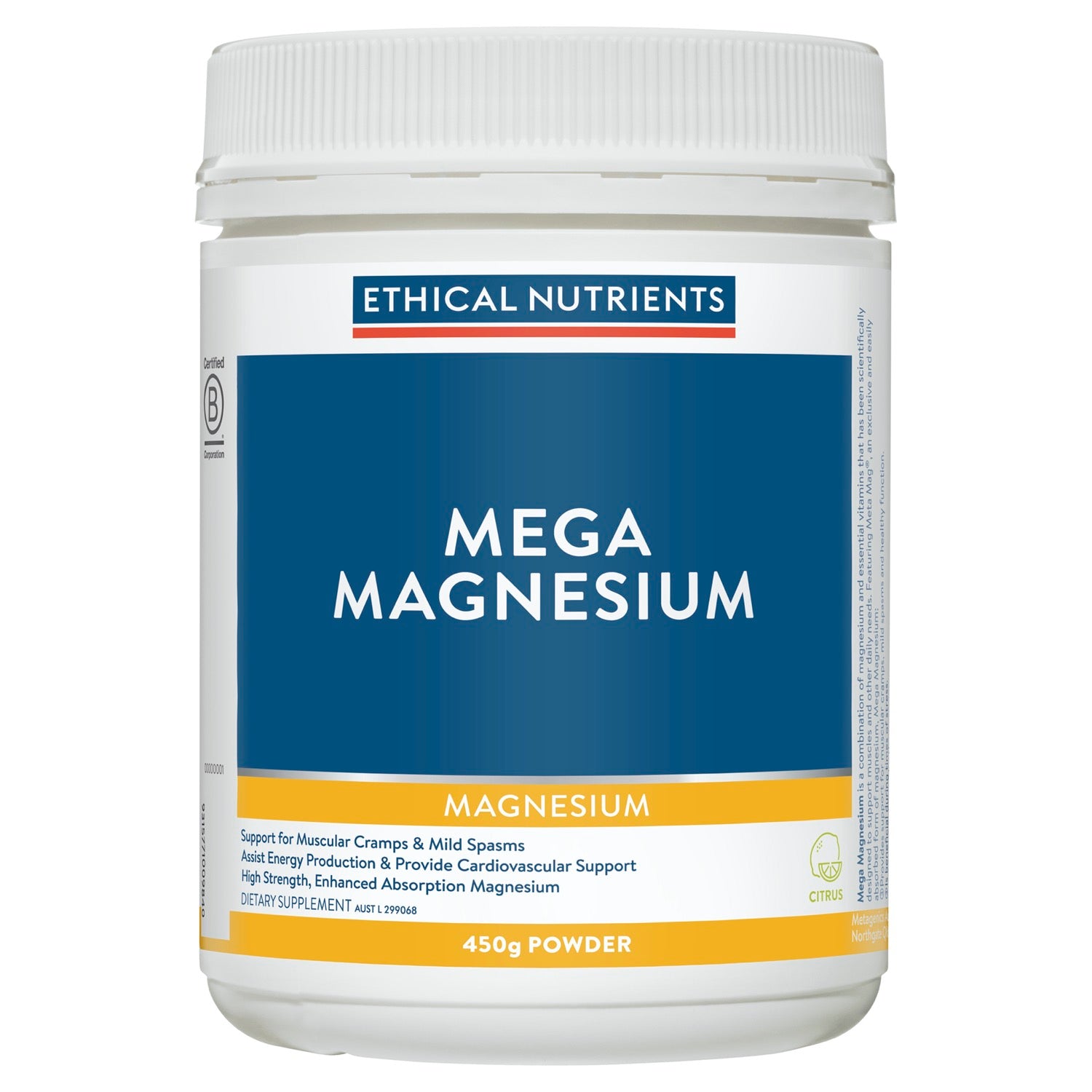 Ethical Nutrients Megazorb Mega Magnesium Powder Citrus 450g.