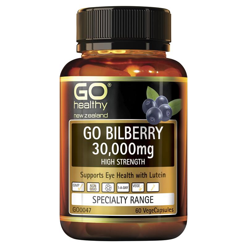 GO Healthy GO Bilberry 30,000 60 Vege Capsules.