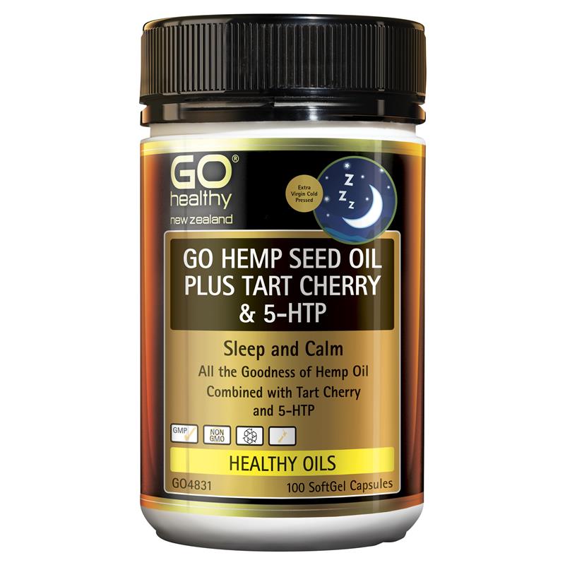 GO Healthy GO Hemp Seed Oil Plus Tart Cherry & 5-HTP 100 Softgels.