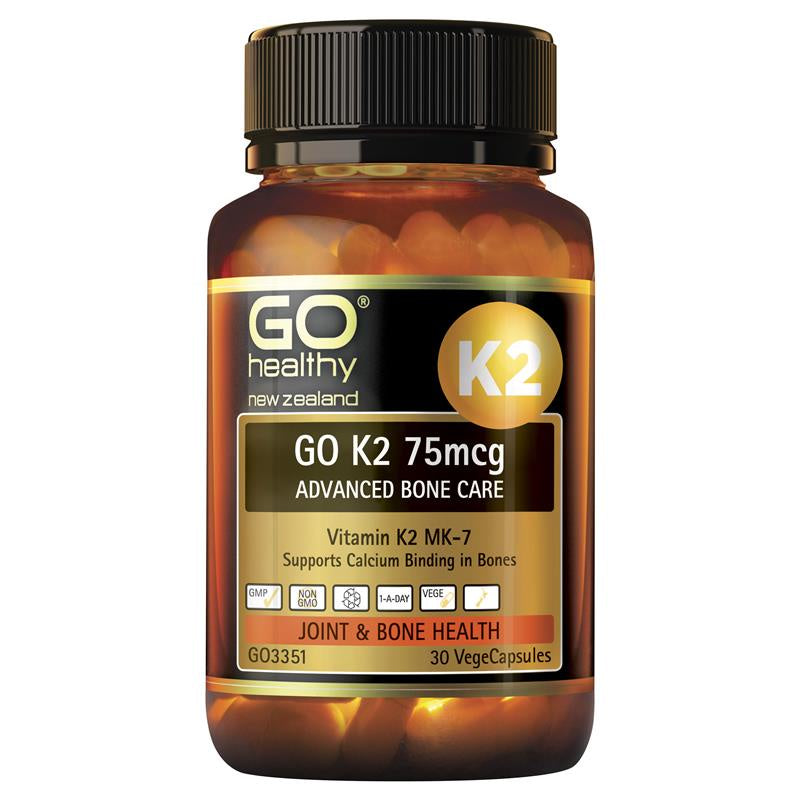 GO Healthy Go K2 75mcg - Essential vitamin K2 for bone health and cardiovascular support. Promotes calcium utilization and proper blood clotting. Vital for overall well-being and optimal functioning.