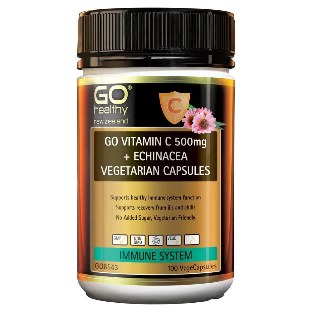 GO Healthy Vitamin C 500mg + Echinacea 100 Vege Capsules.