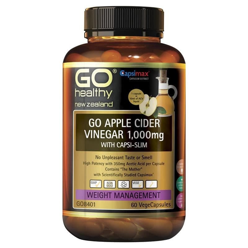 Go Healthy GO Apple Cider Vinegar 1000mg With Capsi-Slim 60 Vege Capsules.