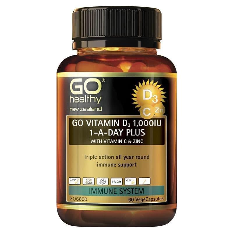 GO Healthy Go Vitamin D3 1000IU Plus Vitamin C & Zinc 60 Vege Capsules, image 2