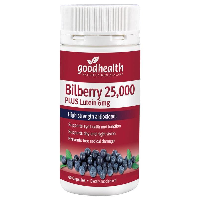 Good Health Bilberry 25,000 Plus Lutein 6mg 60 Capsules.