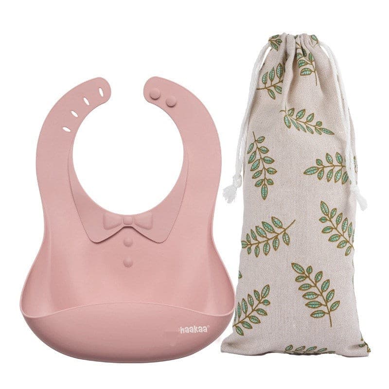 Haakaa Silicone Baby Bib- Blush 1 x Cotton Storage Bag.