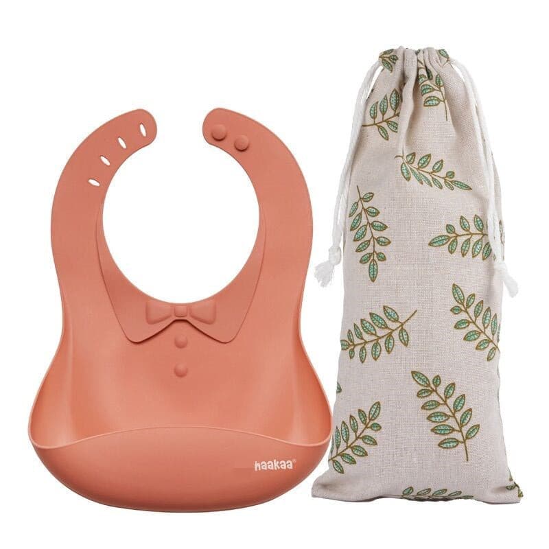 Haakaa Silicone Baby Bib- Rust 1 x Cotton Storage Bag.