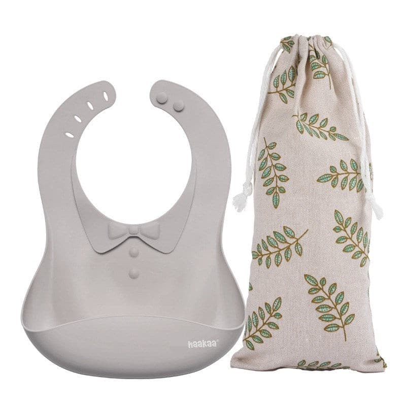 Haakaa Silicone Baby Bib- Suva grey 1 x Cotton Storage Bag.