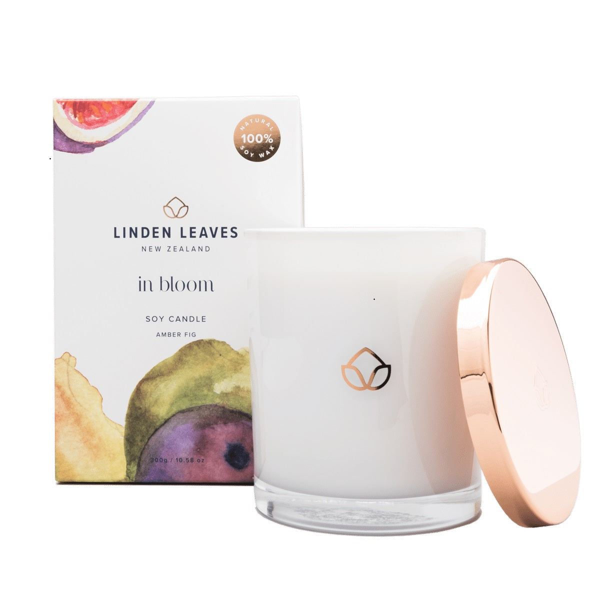 Linden Leaves Amber Fig Soy Wax Candle 300g.