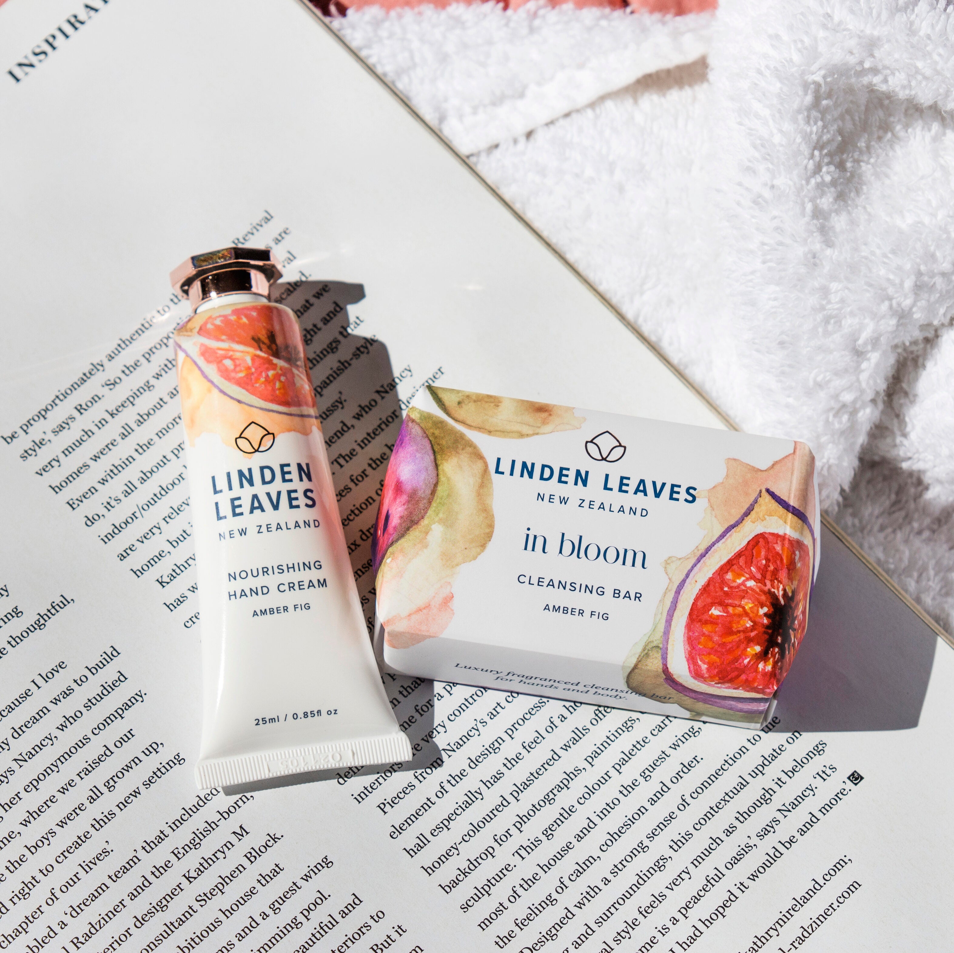 Linden Leaves Amber Fig Hand Cream & Cleansing Bar Set.