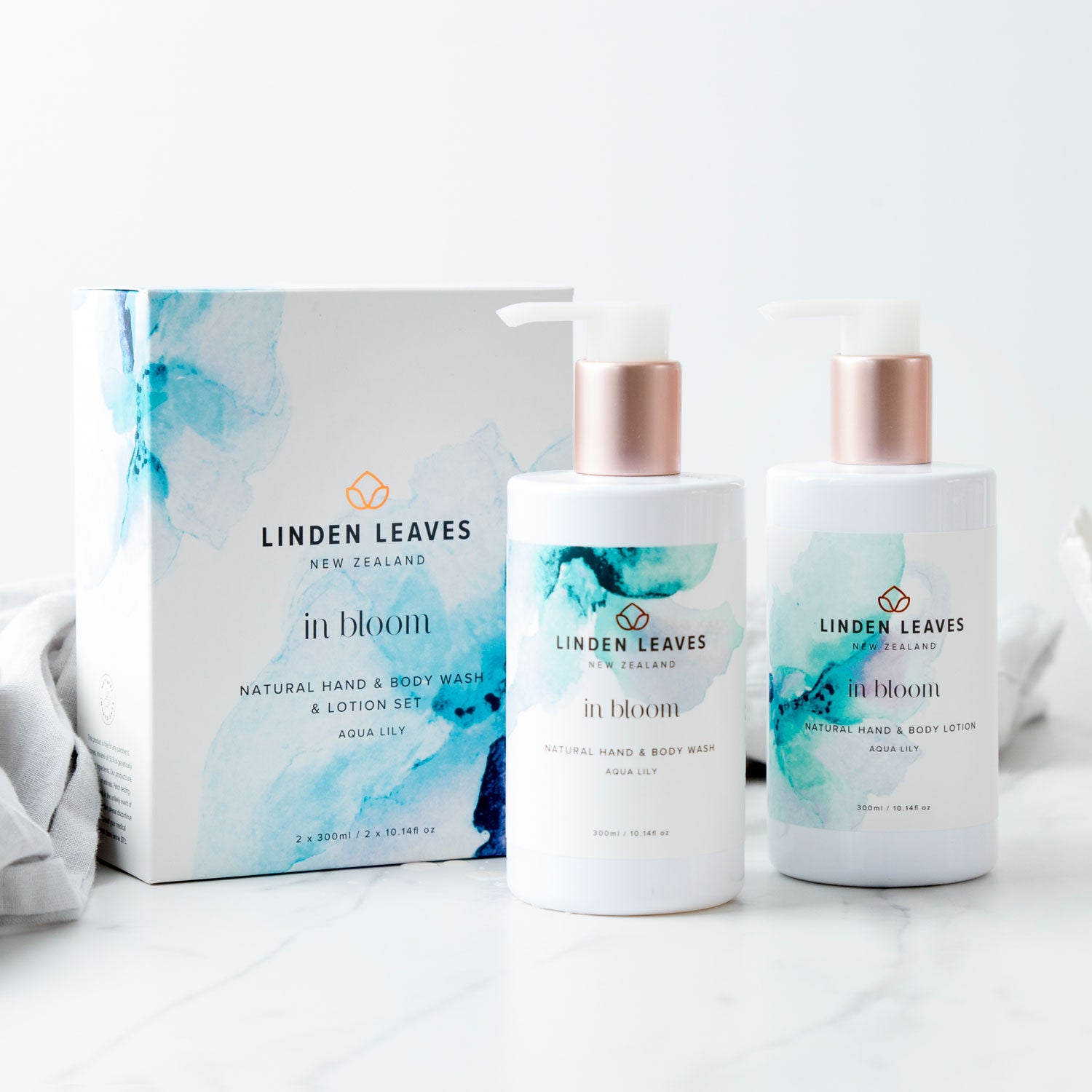 Linden Leaves Aqua Lily Hand & Body Wash & Lotion Boxed Set.
