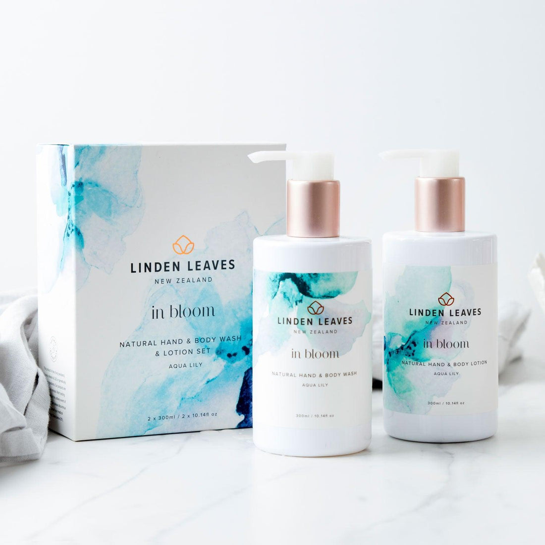 Linden Leaves Aqua Lily Hand & Body Wash & Lotion Boxed Set, image 3