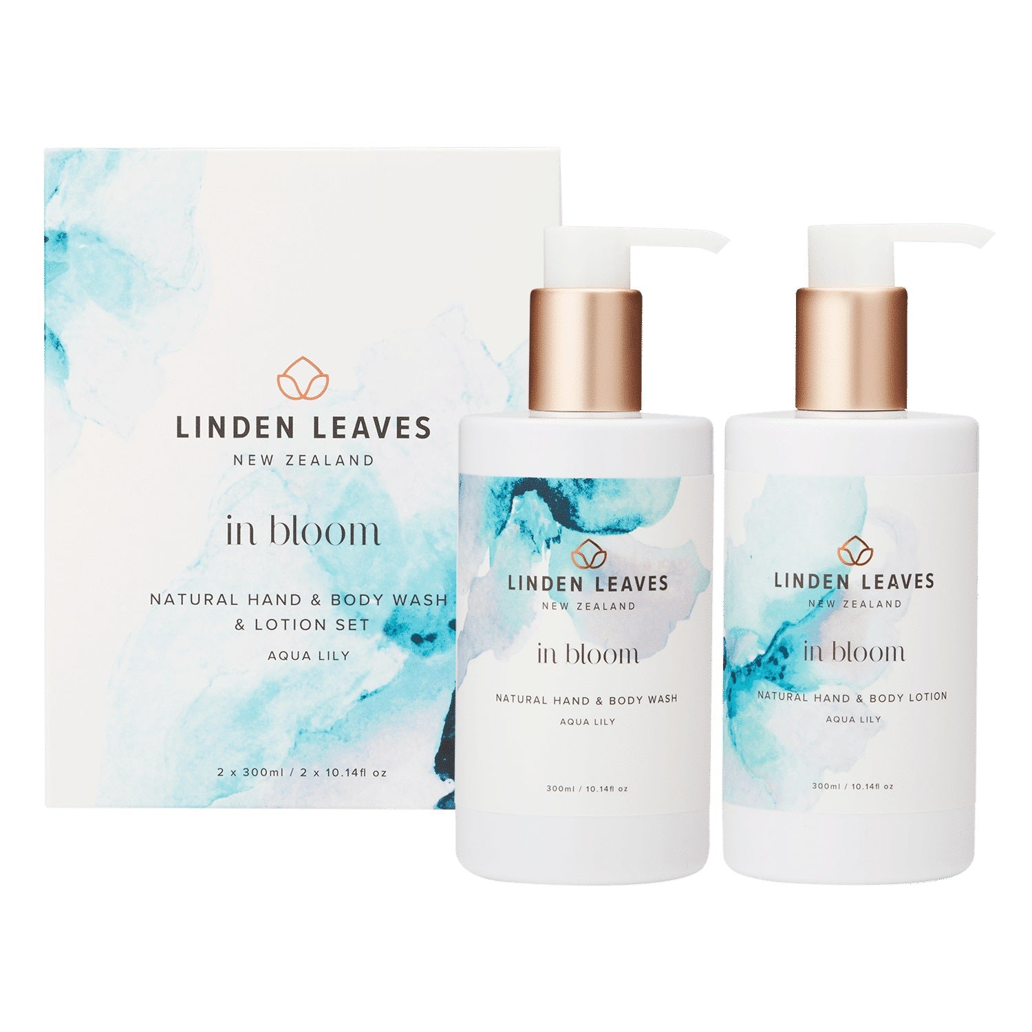 Linden Leaves Aqua Lily Hand & Body Wash & Lotion Boxed Set.