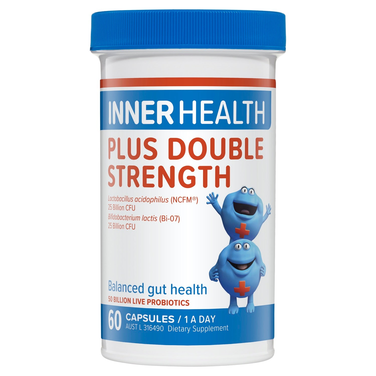 Inner Health Plus Double Strength - Potent Probiotic Supplement for Enhanced Gut Health and Immune Function.