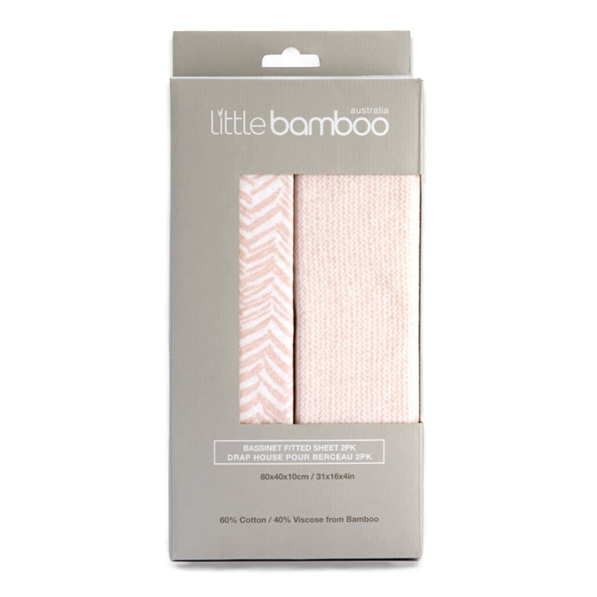 Little Bamboo Jersey Fitted Sheet Bassinet 2Pk Herringbone Dusty Pink.