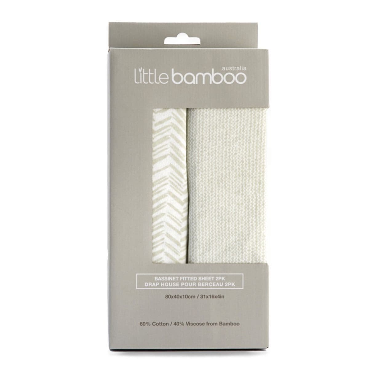 Little Bamboo Jersey Fitted Sheet Bassinet 2Pk Herringbone Whisper.