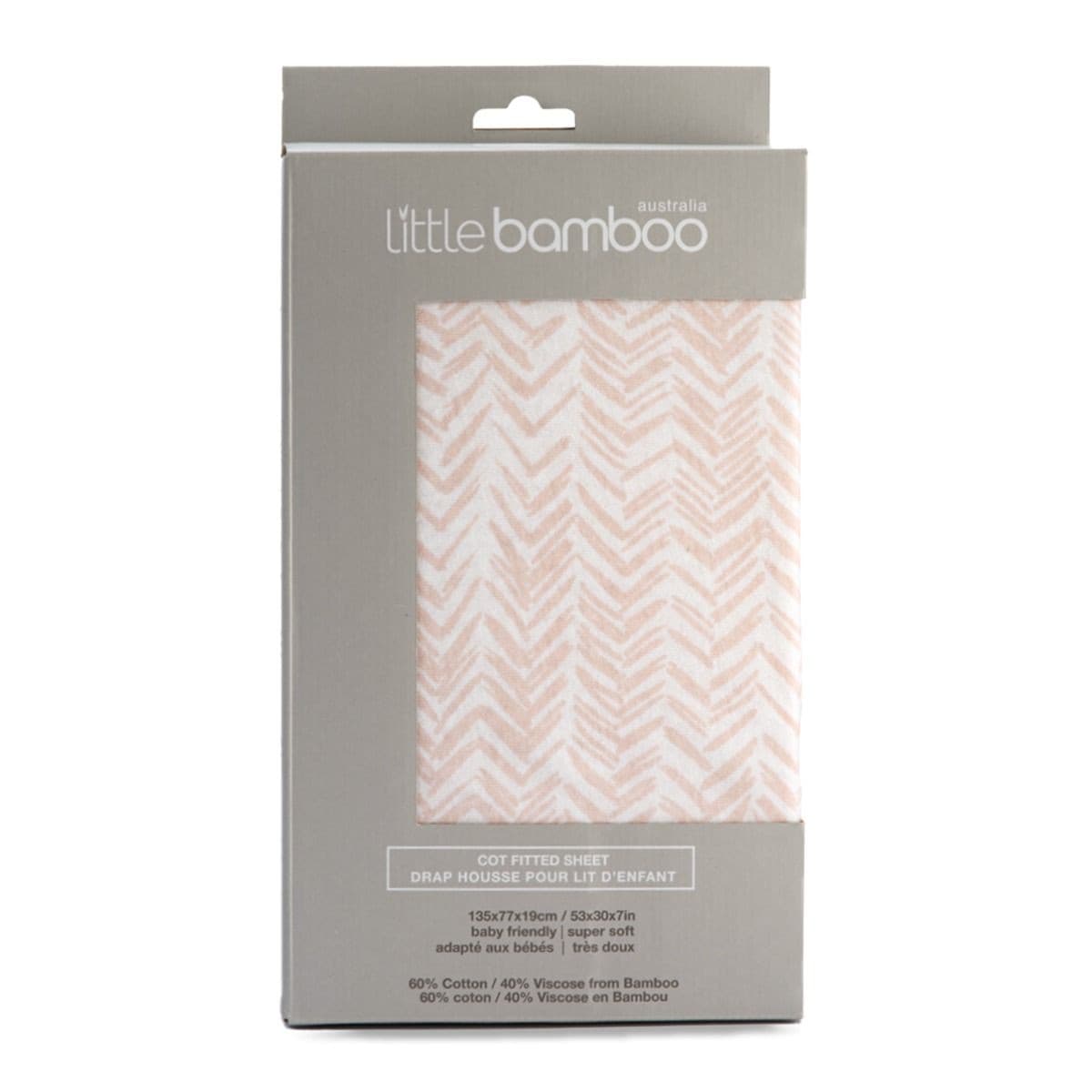 Little Bamboo Jersey Fitted Sheet Cot Herringbone Dusty Pink.