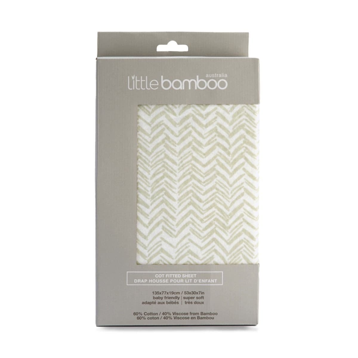 Little Bamboo Jersey Fitted Sheet Cot Herringbone Whisper.