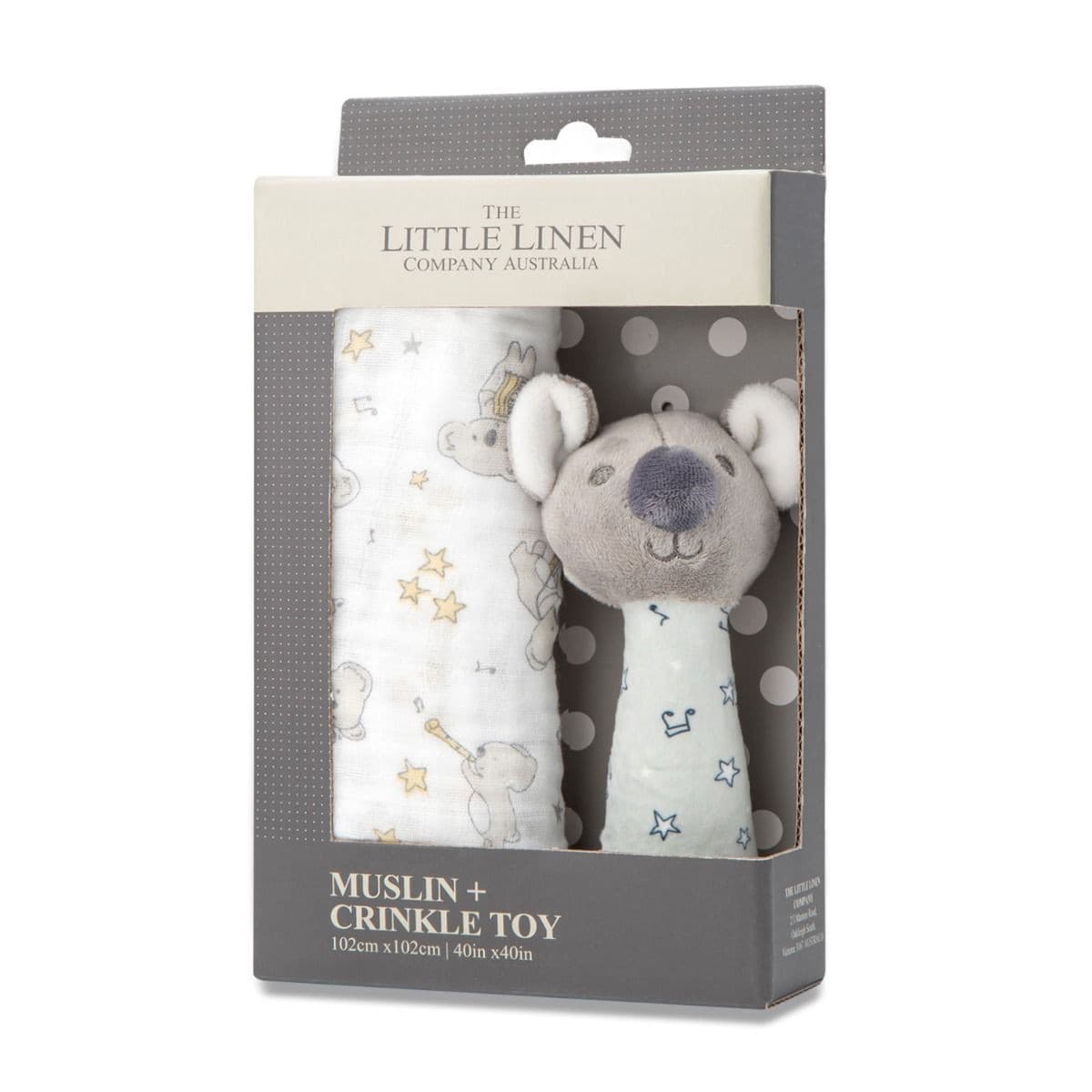 Little Linen Muslin Wrap & Crinkle Toy - Cheeky Koala.