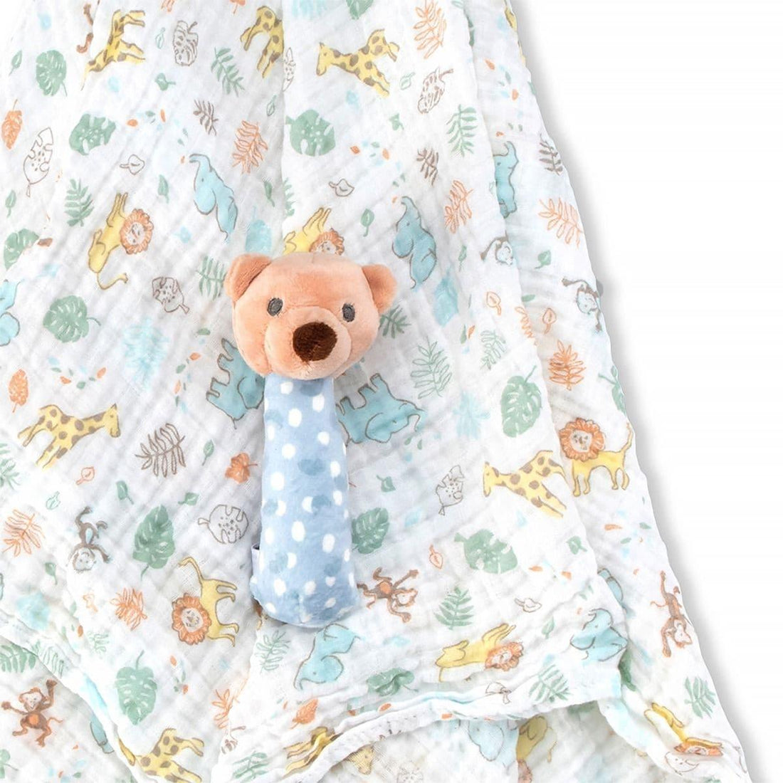 Little Linen Muslin Wrap & Crinkle Toy - Safari Bear, image 2