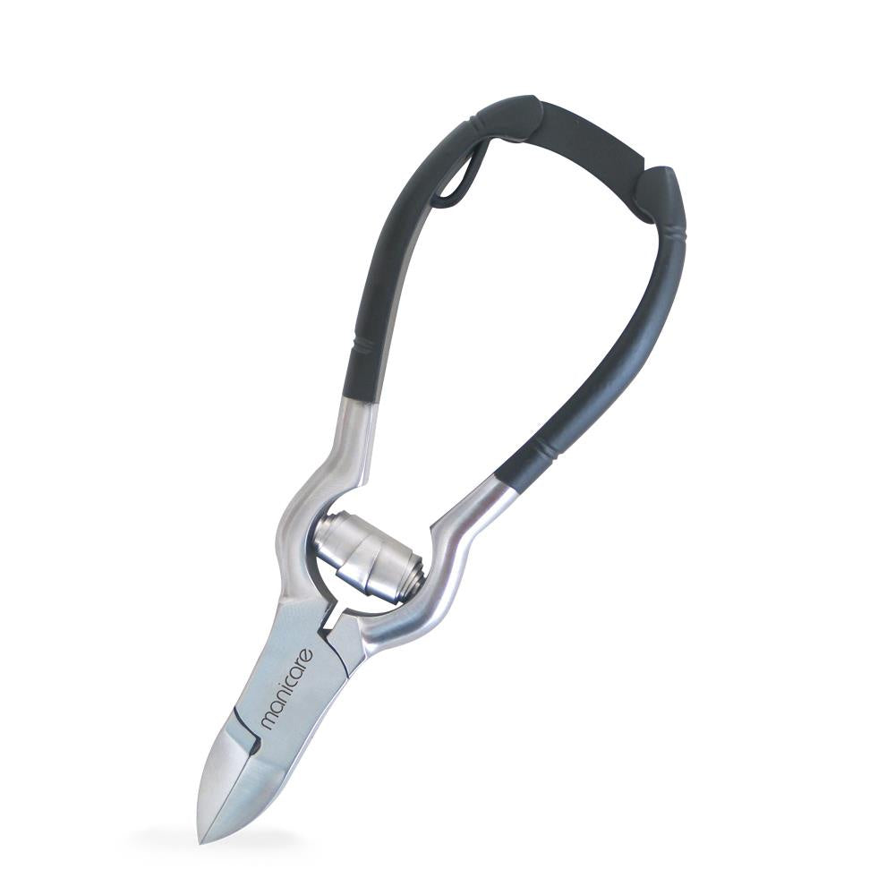 Manicare Chiropody Pliers 120mm Barrel Spring - A close-up image of stainless steel chiropody pliers with a barrel spring mechanism.