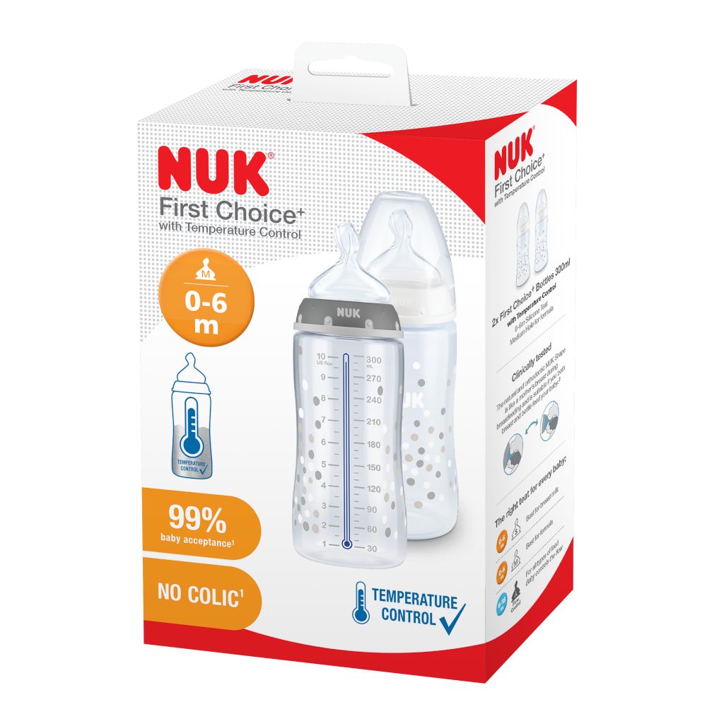 NUK First Choice Plus Baby Bottle Twin Pack Set With Temperature Control 0-6 Months